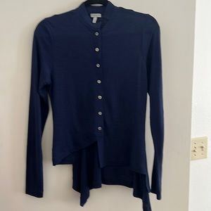 Navy blue peplum hi/lo wool cardigan size M by Morgane Le Fay